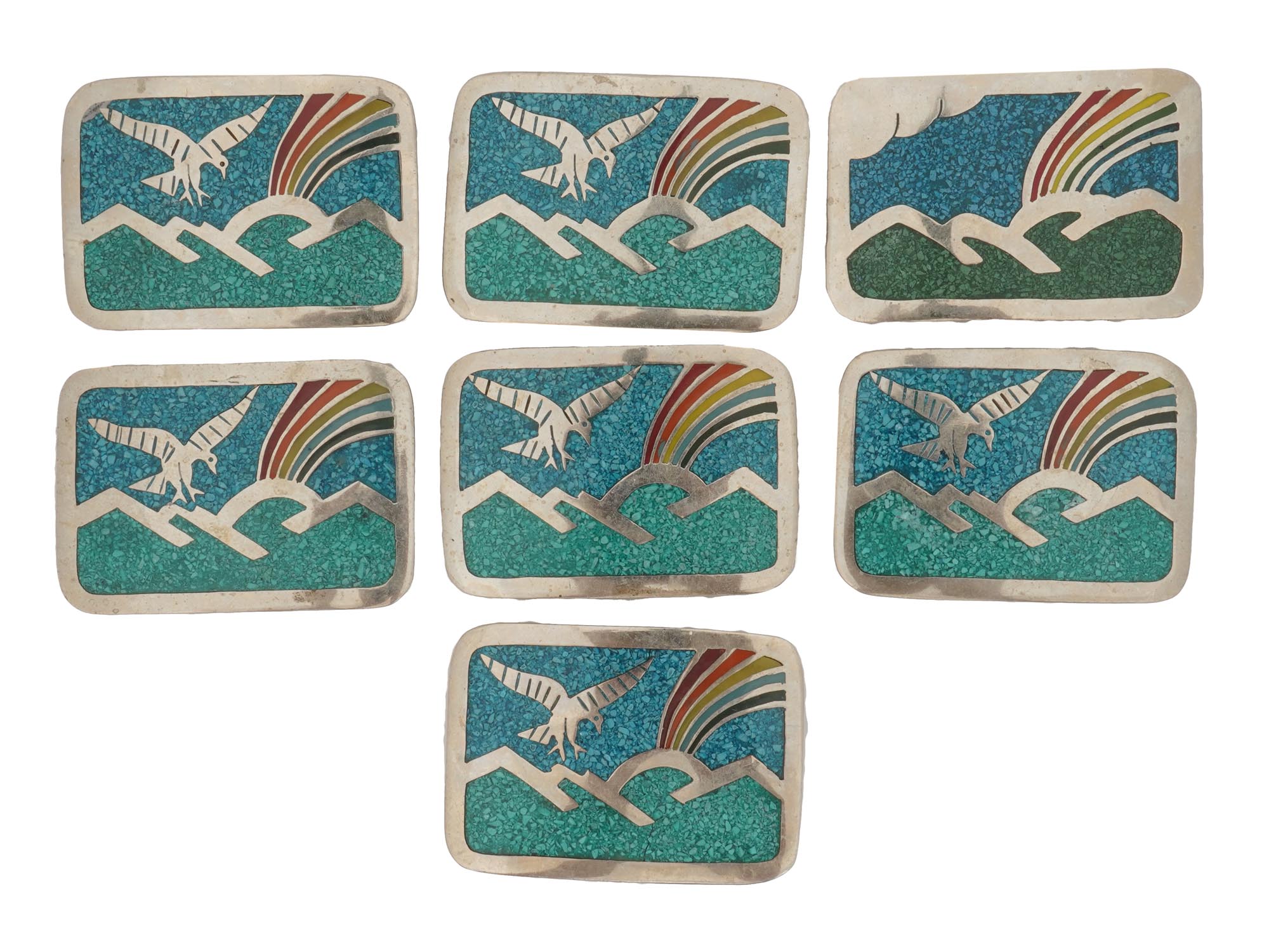 MEXICO ALPACA BELT BUCKLES WITH CRUSHED TURQUOISE PIC-